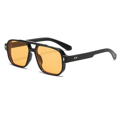 YAMEIZE Occhiali da Sole Retrò Pilot a Doppio Ponte – Rettangolari per Donna e Uomo Stile Classico Quadrato Vintage Occhiali da Protezione UV400 Guida all’aperto