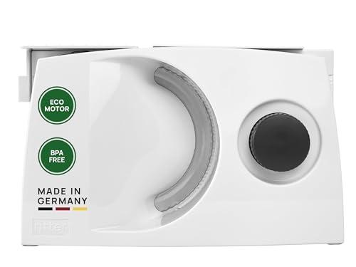 Ritter 501.000 Markant 01 Affettatrice elettrica con motore ECO, Fatto in Germania, Bianco, Slitta divisibile, pieghevole