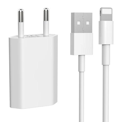 Caricatore per IPhone, Carica batteria per iPhone 12 11 11 pro 8 8 Plus 7 7 Plus 6 6S 5C SE XR X 13 14 Pro Max Plus, iPad, 5V 1A Caricabatterie con Cavo Ricarica USB 5W