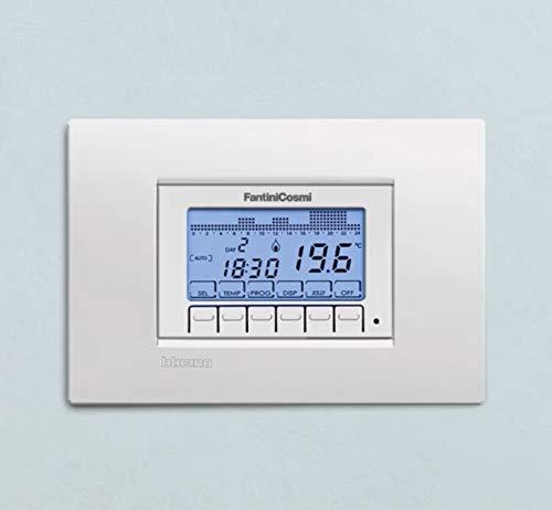 Fantini Cosmi CH143A – Cronotermostato settimanale da incasso universale a 230V, Bianco/Nero/Argento