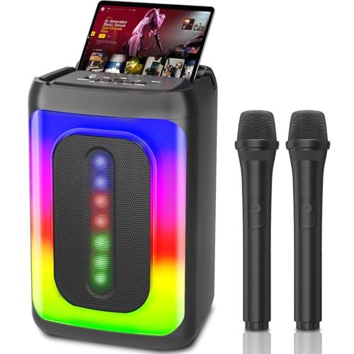 Ankuka Macchina karaoke con 2 microfoni, altoparlante portatile Bluetooth con luci a LED