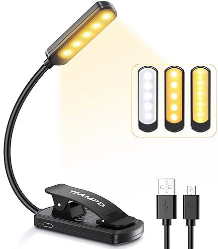 TEAMPD Luce da Lettura, USB Ricaricabile Lampada da Lettura, 10 LEDs 3 Modalità 100-10% Luminosità Regolabile