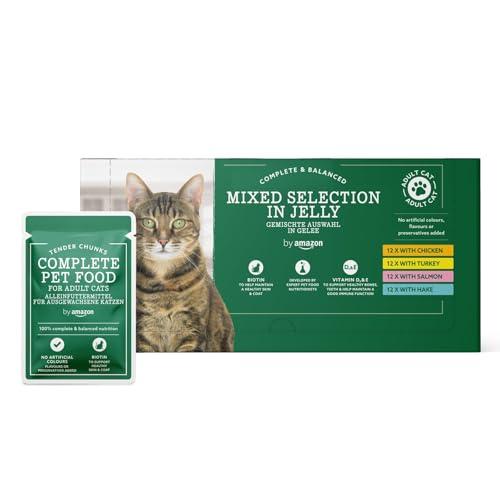 by Amazon Alimento completo senza cereali per gatti adulti, selezione mista in gelatina, 4,8 kg (48 confezioni da 100 g)