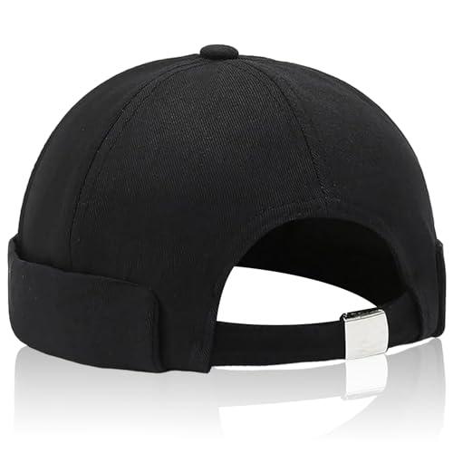 UILYNIU Nero Cappello Docker Uomo Berretto Uomo Berretto Senza Visiera Berretto con Visiera Cappello Uomo Cappello da Marinaio Cappello Bob Berretto Uomo Cappello per Donna Uomo (N