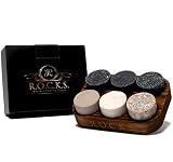 Pietre Raffreddanti per Il Whisky – Set con 6 Pietre Rotonde Premium Fatte A Mano – Confezione in Legno Massiccio & Vassoio – Regalo Perfetto da R