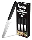 IPEA Coltelli da Tavola per Bistecca e Carne punta Tonda- Set da 6 - Coltello Affilati con Lama in Acciaio Inox per Tagliare Carne e Alimenti a Pranzo e Cena - Posate - Coltelli pe