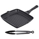 Stone&Stone Griglia Bistecchiera Antiaderente Quadrata 28x28CM|Manico rimovibile Piastra PROFESSIONALE in Pietra Fondo induzione in acciaio qualità TEDESCA Greblon C3+ grill per fo