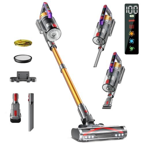 Aspirapolvere Senza Fili, 550W/45KPA 70 Mins,Scopa Elettrica Senza Fili a Doppia Impugnatura, Aspirapolvere Verticale Antigroviglio con Display a LED, Altamente Adatto per Tappeti/