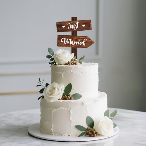 Just Married Cake Topper Legno