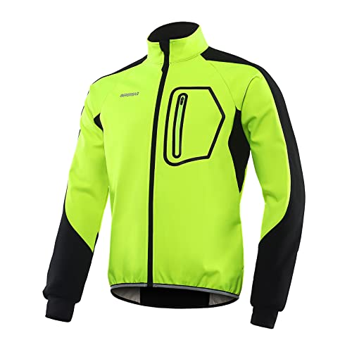BERGRISAR Giacca da Ciclismo da Uomo per Invernale Giacca MTB Bici Softshell da Impermeabile Termica Antivento BG011 – Verde – Large