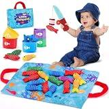 hahaland Giochi Montessori 1 Anno - Gioco Pesca Morbidi per Bambino con 15 Pesci - Gioco Bambino Colorato Giocattolo Educativo per 12-18 Mesi - Regali per Bambini 1 2 Anni