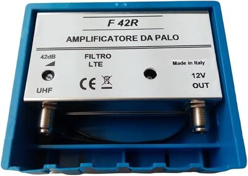 Vsnetwork Amplificatore Antenna TV da Palo con Filtro Lte/5G, Guadagno Massimo 42Db Regolabile, Amplificatore Antenna TV 1 Ingresso Uhf, Amplificatore