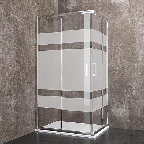 Box Doccia Rettangolare 195 Cm H Cabina Bagno Con Porte Scorrevoli Ante In Cristallo Temperato Serigrafato da 6 mm Struttura Alluminio Anodizzato Maniglie in Acciaio Cromato Losann