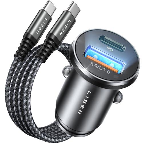 LISEN Caricabatterie Auto Con 60W Cavo USB C, Accendisigari USB C 54W PD&QC3.0 Caricatore Auto Presa Accendisigari 12v