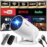 [App integrata] Mini Proiettore 1080P 2025 Upgraded Proiettore Portatile Dual Control con Mouse Android TV Auto Keystone WiFi 6 BT5