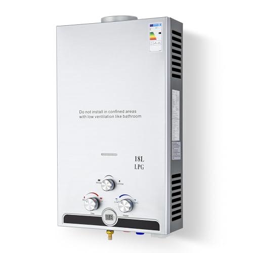 CO-Z 18L Scaldabagno a Gas GPL con Modalità Inverno ed Estate Caldaia a Gas GPL da 30.6 kW a Parete senza Serbatoio Scaldacqua Istantaneo Automatico con Anima in Rame e Display a L