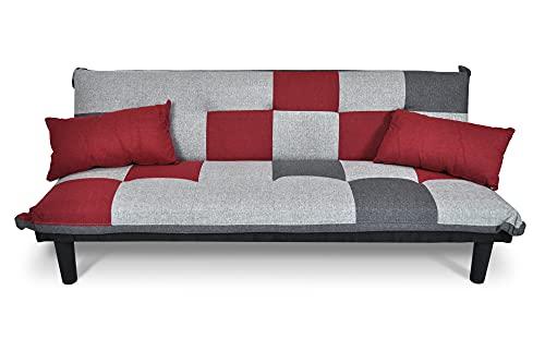 SAMIRA Divano letto clic clac, divanetto Russell grigio scuro – rosso – grigio chiaro