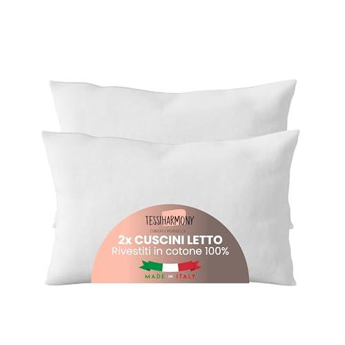 tessiharmony® Coppia di Cuscini Letto Matrimoniale 50×80 Guanciale Antiacaro Traspirante Anallergico Comodi Morbidi