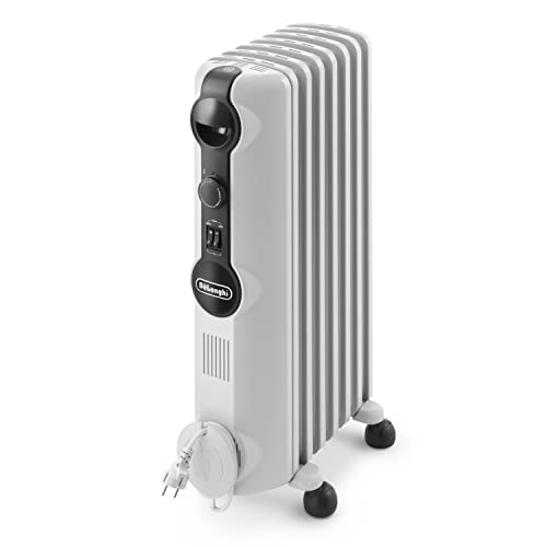 De'Longhi TRRS0715 Radiatore ad Olio Elettrico, 7 Elementi, 1500W, Bianco