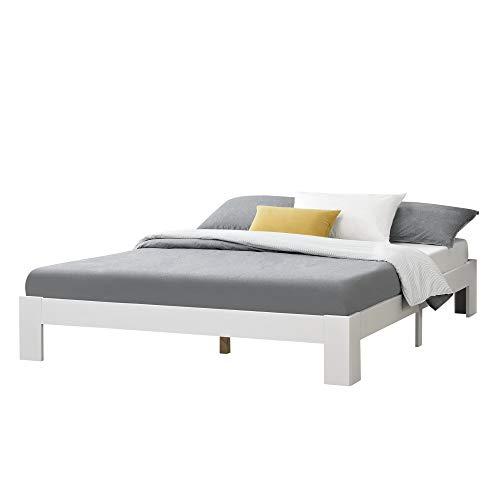 Struttura Letto in Legno di Pino 140 x 200 cm con Rete a Doghe Letto Francese/Matrimoniale in Design Minimal – Bianco