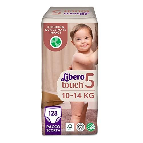 Libero, Pannolini Touch Pant per Bambini, 128 Pannolini Taglia 5 per Bambini da 10-14 Kg, 4 Confezioni da 32 Pannolini Monouso