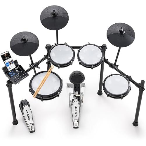 Alesis Nitro Max Batteria Elettronica con Pelli Mesh Silenziose, Rullante a Doppia Zona da 10”, Bluetooth, 440+ Suoni Autentici, Drumeo, USB Midi, Pedale Grancassa