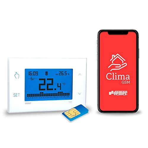 VEMER VE771800 TUO GSM – Cronotermostato GSM con Programmazione Settimanale, Installazione da Parete, Controllabile da Smartphone con APP, Alimentazione 230V, Bianco