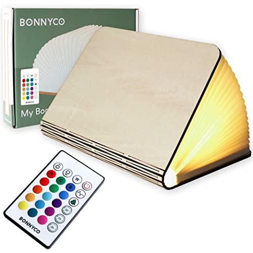 BONNYCO Lampada Libro Led Pieghevole in Legno con Telecomando