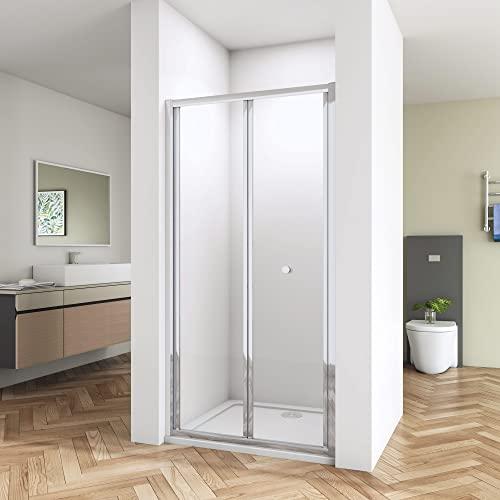 Box Doccia per Nicchia 90 cm H.185 cm Porta a Soffietto Scorrevole e Pieghevole Vetro Temperato Trasparente di Spessore 5 mm Profilo Cromo Lucido