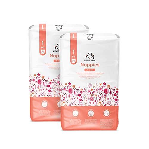 Marchio Amazon – Mama Bear Pannolini ultra asciutto, Taglia 1 (2-5 kg), Con canali d’areazione, Bianco, 96 Unità (2 confezioni da 48) – Nuova versione