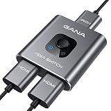 GANA Sdoppiatore HDMI Switch HDMI Splitter - 4K HDMI Switch Bidirezionale (2 Ingresso a 1 Uscita o 1 in a 2 out) Alluminio Commutatore HDMI Supporta 4K 3D 1080P per TV