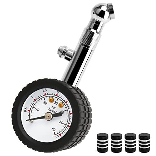 Manometro Pressione Gomme, 0-60 psi/0-4 bar Misuratore di Pressione per Pneumatici Auto e Moto per Valvole Presta