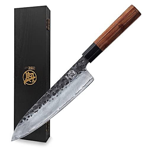 MITSUMOTO SAKARI 20 cm Coltelli da Cucina Professionali, Coltello Giapponese Forgiato a Mano