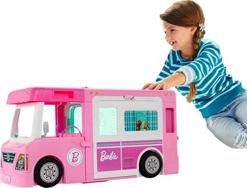 Barbie Camper dei Sogni – Veicolo 3 in 1 Trasformabile con Piscina – Pick-Up e Barca – Dettagli realistici – 50 Accessori