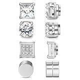 PULABO 4 paia di orecchini a bottone magnetici in acciaio inossidabile per uomo donna nero/tono argento CZ orecchini a clip non perforanti set 8 mm squisito