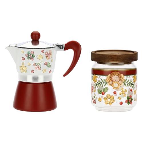 THUN, Set Caffettiera e Barattolo Porta Caffè in Vetro Borosilicato e Tappo in Acacia, Collezione Sorprese di Natale, Idea Regalo per Natale, Caffettiera Ø 15,6 cm h, Barattolo 400