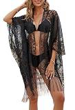 Kimono da Spiaggia Nero in Pizzo Sexy per Donne