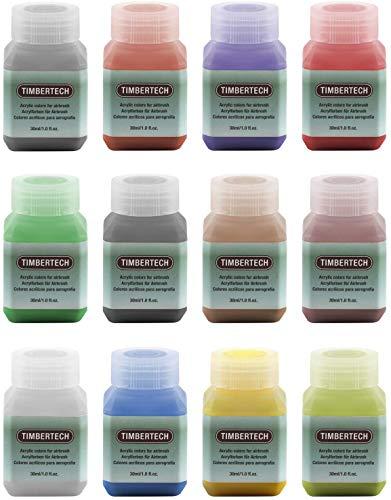 Timbertech-Kit Pittura Colori acrilici per aerografo, 12x30ml