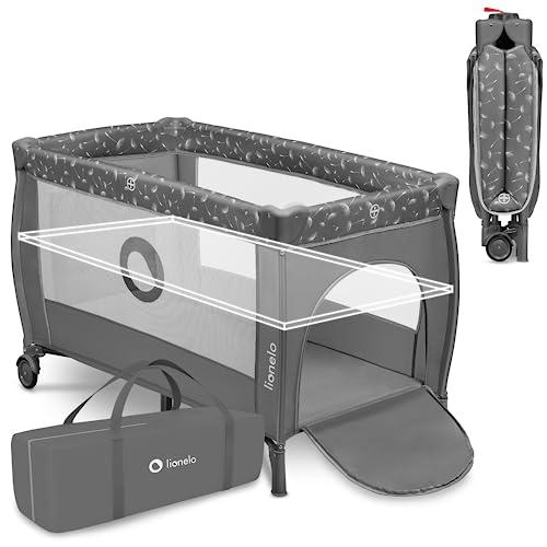 lionelo Stefi Plus Box Lettino neonato da viaggio pieghevole con 2 liveli Dalla nascita fino a 3 anni Materasso in schiuma di alta qualità Entrata laterale Pareti in rete (Grey, ST