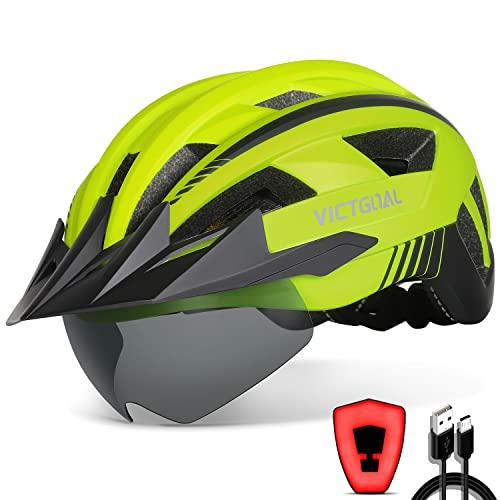 VICTGOAL Casco Bici Casco MTB Uomo con Luce LED, Occhiali Protettivi Magnetici