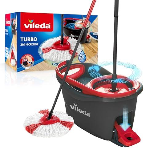 Vileda Turbo Mop Easy Wring & Clean con Secchio a Pedale, Manico Telescopico 85-130 cm