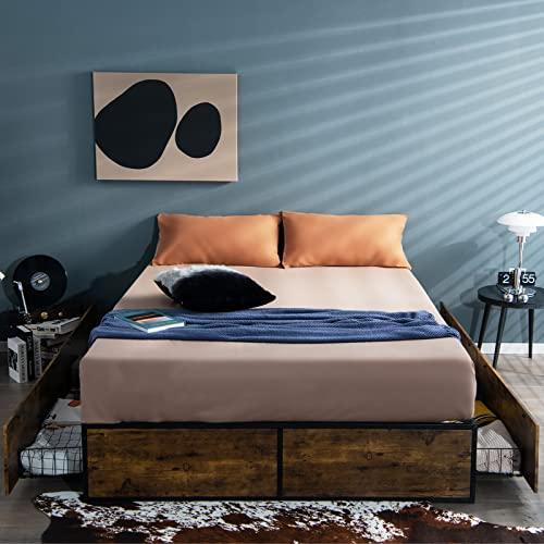 COSTWAY Struttura di Metallo per Letti, Piattaforma Letto con 4 Cassetti