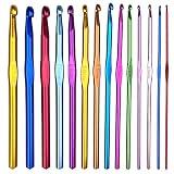 Gvolatee Confezione da 14 misure Set di Uncinetti in Alluminio Multicolore Set Ferri da Maglia Filato Artigianale 2mm-10mm