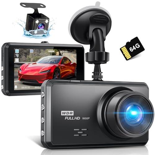 Miden S7 2.5K Doppia Dashcam, Scheda SD 64G, 1600P+1080P FHD Telecamera per Auto