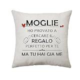 Aconesong Regali Moglie Copertura Cuscino Regali per la Moglie Compleanno di Natale Matrimonio di San Valentino Regali dal Marito Decorativi 45 X 45 CM (Moglie)