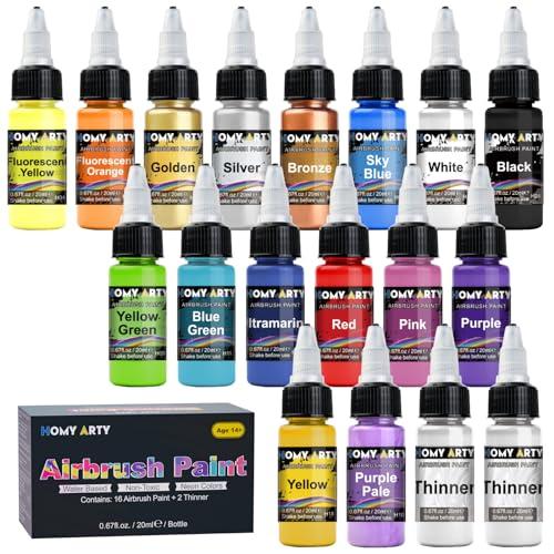 HOMY ARTY Colori per Aerografo, 16 Colori Acrilici + 2 Diluenti