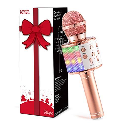 Fede Microfono Karaoke Bluetooth Wireless per Bambini, Karaoke Portatile con Luci LED Multicolore per Cantare, Funzione Eco, Compatibile con Android/iOS, PC o smartphone
