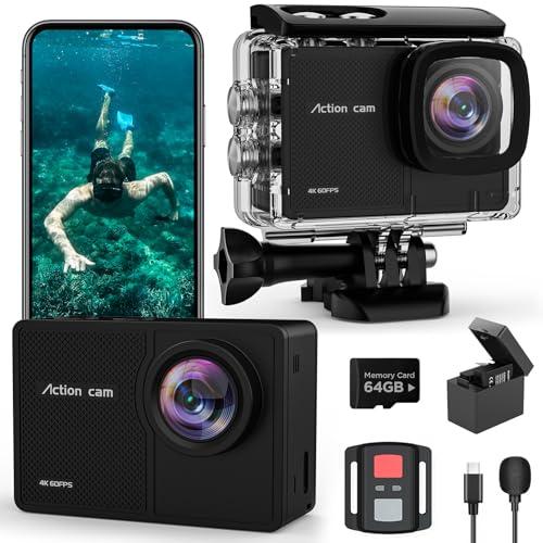 TIMNUT 4K 60FPS Action Cam, 40M Fotocamera Subacquea con scheda SD da 64 GB